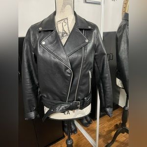 Faux leather biker jacket with belt